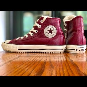 Converse leather and fleece lined high tops